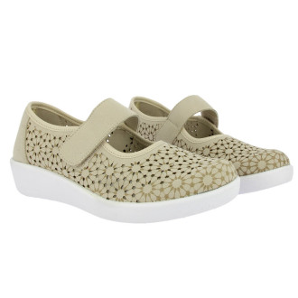 Zapatos DOCTOR CUTILLAS para mujer de piel color taupe calados laser