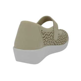 Zapatos DOCTOR CUTILLAS para mujer de piel color taupe calados laser