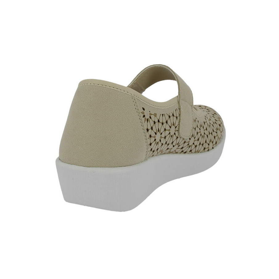Zapatos DOCTOR CUTILLAS para mujer de piel color taupe calados laser