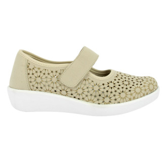 Zapatos DOCTOR CUTILLAS para mujer de piel color taupe calados laser