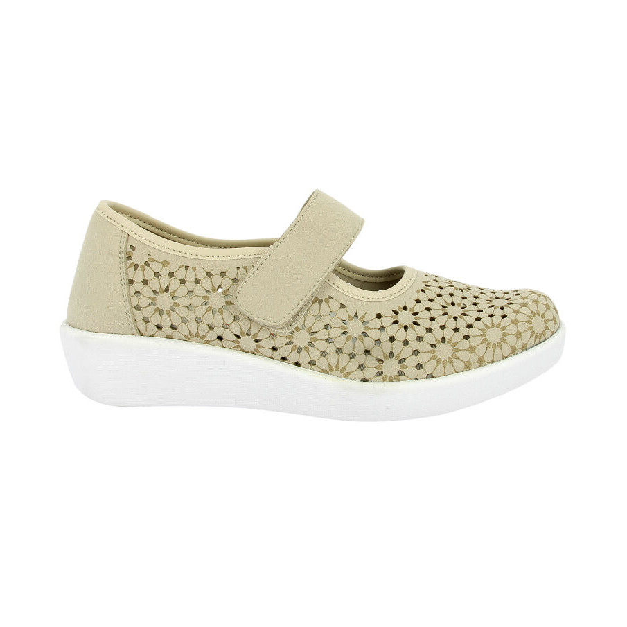 Zapatos DOCTOR CUTILLAS para mujer de piel color taupe calados laser