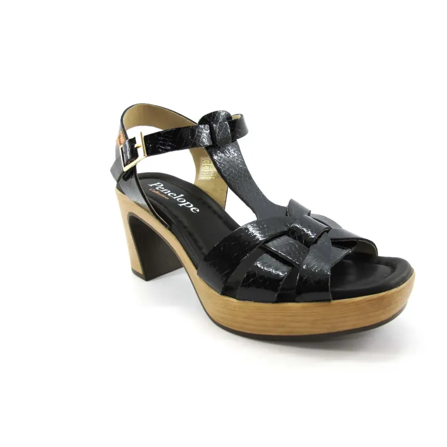 Sandalia negra de piel con plataforma | Penelope | Dino Zapatos
