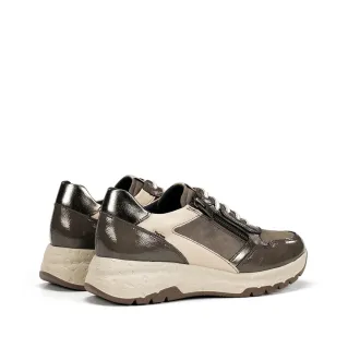 Deportivos para mujer piel taupe con cremallera