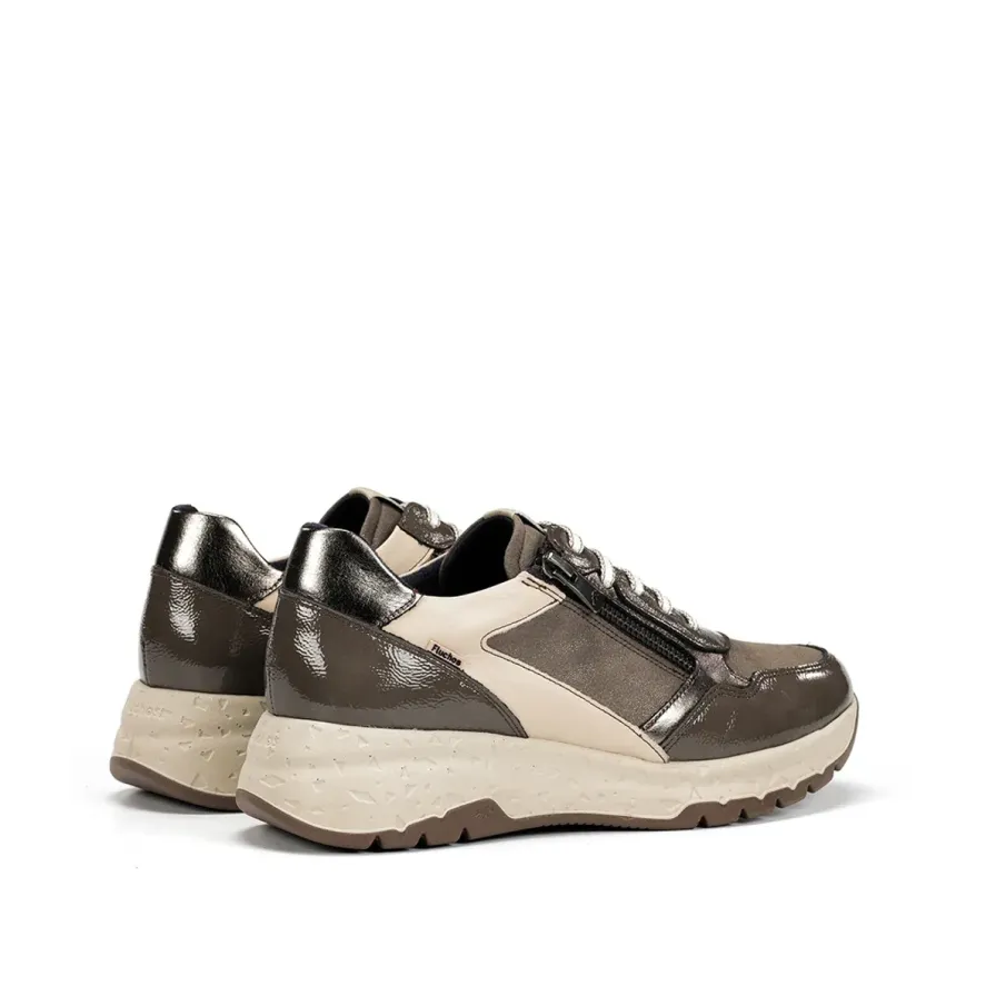 Deportivos para mujer piel taupe con cremallera