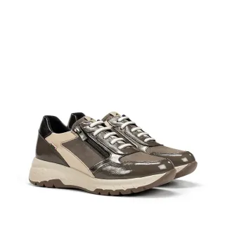 Deportivos para mujer piel taupe con cremallera