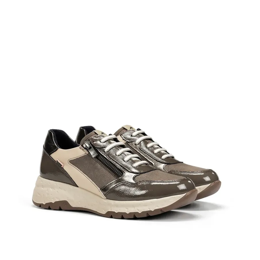 Deportivos para mujer piel taupe con cremallera