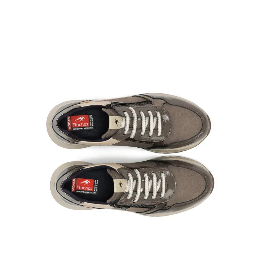 Deportivos para mujer piel taupe con cremallera