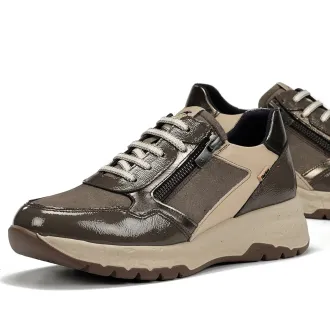 Deportivos para mujer piel taupe con cremallera