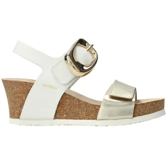 Mephisto Leandre blanco oro sandalia de cuña mujer